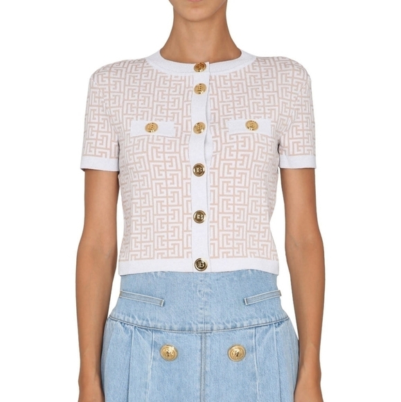 Balmain Crop Short Sleeve Cardigan Sweater NWT - Picture 1 of 13